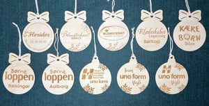 Julepynt med firmalogo - Som firmajulegave, give-away, udsmykning og meget mere.