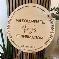 Velkomstskilt konfirmation træ