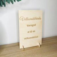 Velkomstdrinks-skilt med fod